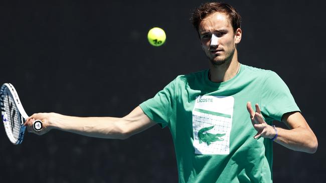 Daniil Medvedev on the practice courts before Friday’s semi-final against Stefanos Tsitsipas Picture: Getty Images