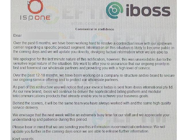 ispONE plans to rebrand as iBoss according to an email sent to commercial and small business partners today.