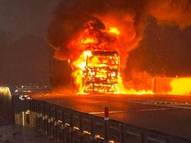 A truck burst into flames after a crash on the Bruce Highway at Aldershot near Maryborough.