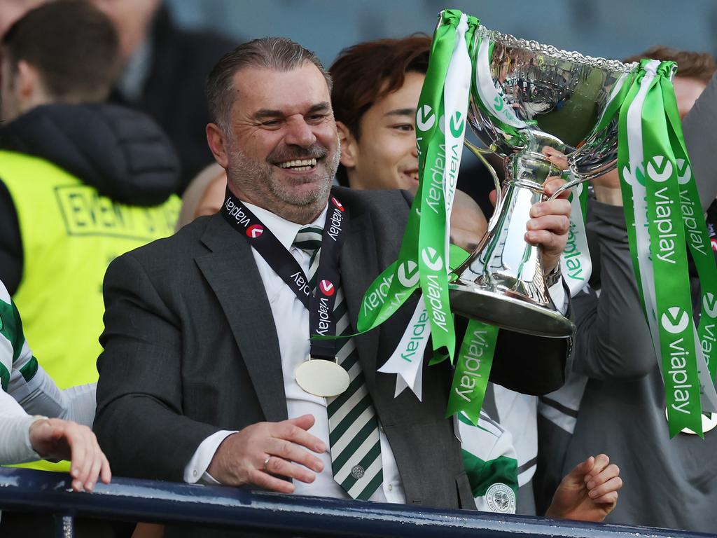 Celtic manager Ange Postecoglou celebrates after guiding the Hoops to victory over Rangers in last month’s Scottish League Cup final. Picture: Ian MacNicol/Getty Images