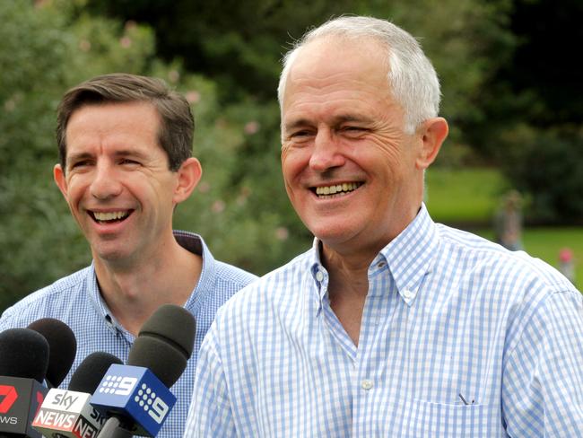 Malcolm Turnbull is owning his government’s Budget. Pictured with Education Minister Simon Birmingham.