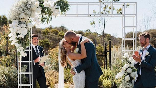 Jessica and Max Gawn on their wedding day.