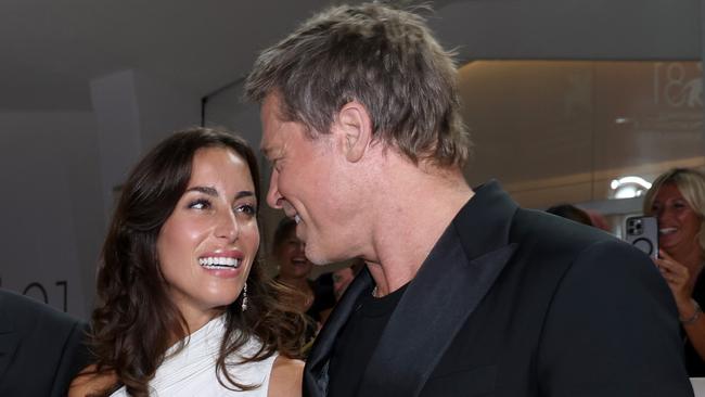 VENICE, ITALY - SEPTEMBER 01: Ines de Ramon and Brad Pitt attend the "Wolfs" red carpet during the 81st Venice International Film Festival on September 01, 2024 in Venice, Italy. (Photo by Pascal Le Segretain/Getty Images)