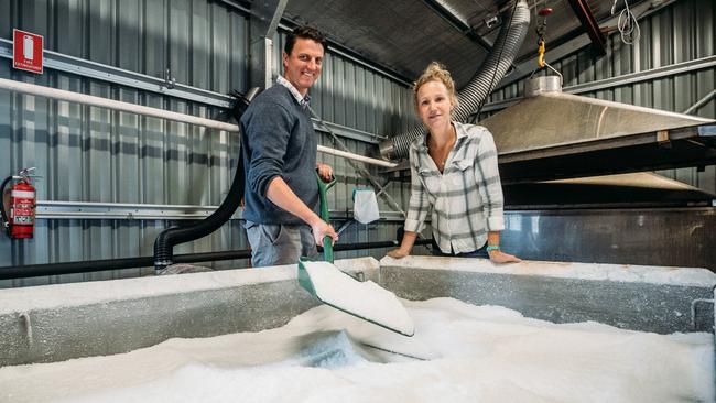 Tasman Sea Salt owners Alice Laing and Chris Manson. Picture: Courtesy Tasman Sea Salt.