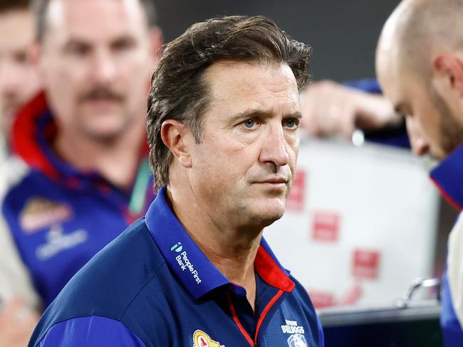 MELBOURNE, AUSTRALIA - APRIL 18: Luke Beveridge, Senior Coach of the Bulldogs looks on during the 2024 AFL Round 06 match between the St Kilda Saints and the Western Bulldogs at Marvel Stadium on April 18, 2024 in Melbourne, Australia. (Photo by Michael Willson/AFL Photos via Getty Images)