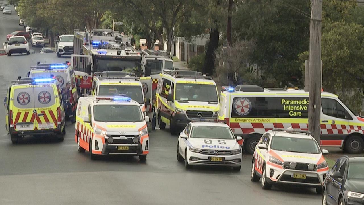 Emergency services at the scene of an explosion at a home in Hurstville. Picture: TNV