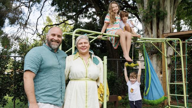 Miriam Gard, pictured at home with husband, David, and kids, Nicholas, 5, Christian, 7, and Genevieve, 10. Picture: Lachie Millard