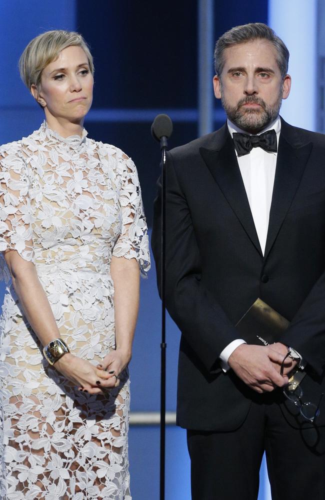 Carell and Despicable Me 3 co-star Kristen Wiig delivered a hilariously deadpan joke about the first animated movies they ever saw at this year’s Golden Globe Awards. Picture: Paul Drinkwater / NBCUniversal