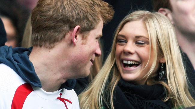 Harry and his then-girlfriend Chelsy Davy at a rugby match in 2008. Picture: AFP