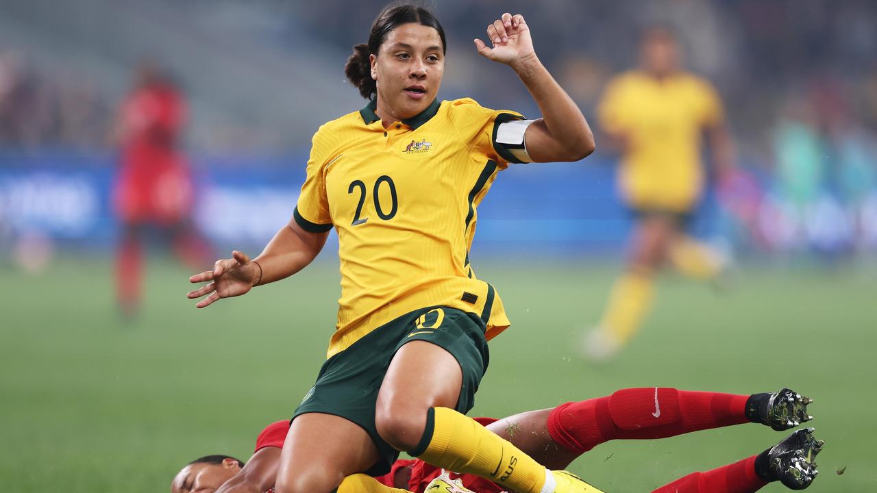 Sam Kerr cut a forlorn figure after the match. Picture: Matt King/Getty Images