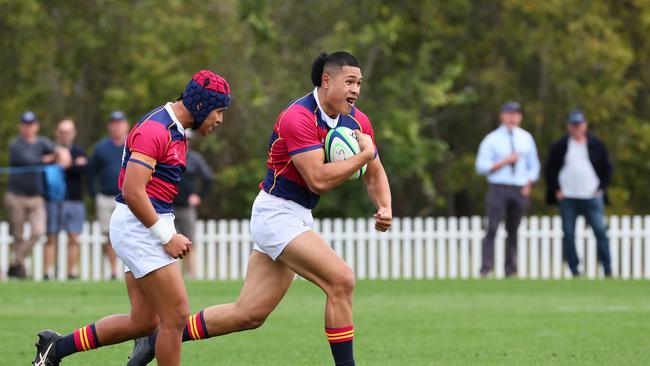 Action from the GPS rugby round 1 match between Churchie and Brisbane State High. Pictured is Brisbane'ss Dirhys Sefo. Picture: Tertius Pickard