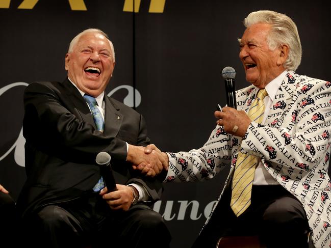 Bob Hawke and Alan Bond commemorate the 30th Anniversary of Australia II's America's Cup victory. Picture: Gregg Porteous