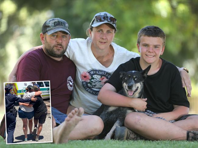 MIssing Boy in Aligator Gorge in Mt Remarkable National Park.. 13 year old Logan Good, found safe and well after spending a night lost in the scrub. SES, volunteers, and police, along with LoganÃ•s parents, Hayley Good and Brendan Jones, were relieved when Logan turned up this morning, knocking on the door of a park lodge, and asking for water. Pictured with dog Ã’SootieÃ“, who wouldnÃ•t eat or drink until Logan was found. 7 January 2021. Picture Dean Martin