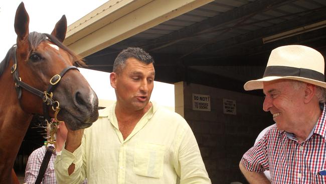 Magic Millions race horse sales held on the Gold Coast. Lot 249 which sold for $720 000 at the auction. Trainer Rick Worthington and Bloodstock agent Tom Hutchinson.