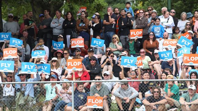 Spectators gave their views on the Birdman Rally efforts on the Yarra. Picture: David Crosling