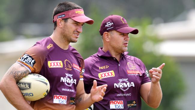 Matt Gillett and Anthony Seibold at training late last year. Picture: AAP Image/Dan Peled