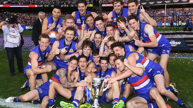 The premiership-winning Western Bulldogs after the 2016 Grand Final.