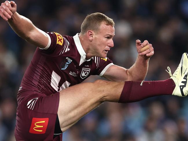 SYDNEY, AUSTRALIA - JUNE 05: Daly Cherry-Evans of the Maroons kicks the ball during game one of the 2024 Men's State of Origin Series between New South Wales Blues and Queensland Maroons at Accor Stadium on June 05, 2024 in Sydney, Australia. (Photo by Cameron Spencer/Getty Images)