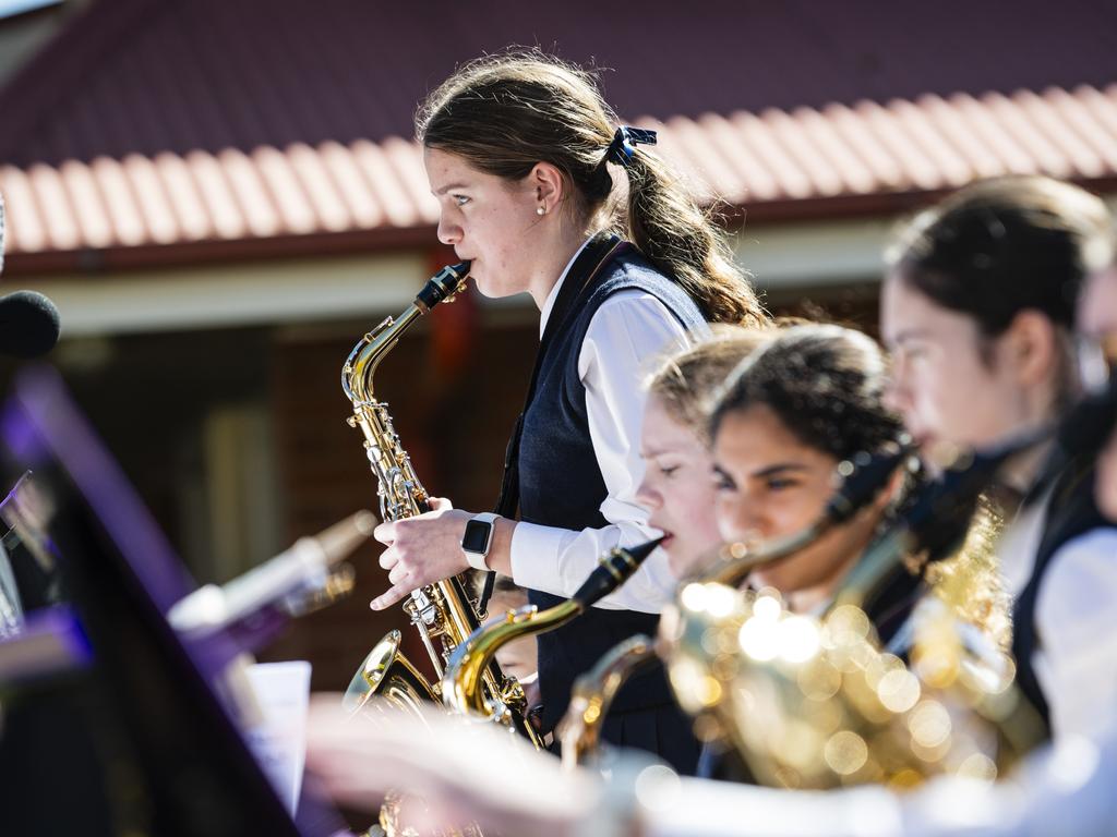 Mia Fairbanks performs a solo on stage with The Glennie School big band at Glennie Jazz Fest in the grounds of the school, Sunday, August 18, 2024. Picture: Kevin Farmer