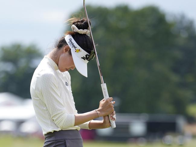 GRAND RAPIDS, MICHIGAN - JUNE 16: Grace Kim of Australia reacts after a putt on the 18th green during the final round of the Meijer LPGA Classic for Simply Give at Blythefield Country Club on June 16, 2024 in Grand Rapids, Michigan. (Photo by Raj Mehta/Getty Images)