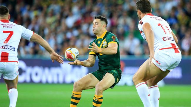 Rugby League World Cup opening match at AAMI Park, Australia v England, Friday October 27, 2017. Cooper Cronk in action. Picture: Mark Stewart