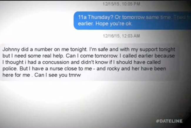 Another text shown during the “Dateline” interview. Picture: NBC