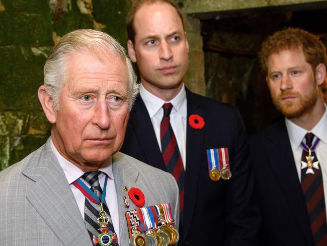 VIMY, FRANCE - APRIL 09: Prince Charles, Prince of Wales, Prince William, Duke of Cambridge and Prince Harry visit the tunnel and trenches at Vimy Memorial Park during the commemorations for the centenary of the Battle of Vimy Ridge on April 9, 2017 in Vimy, France. The Battle Of Vimy Ridge was fought during WW1 as part of the initial phase of the Battle of Arras. Although British-led, it was mostly fought by the Canadian Corps. A centenary commemorative service will be held at the Canadian National Vimy Memorial in France attended by the Prince of Wales, The Duke of Cambridge and Prince Harry and representatives of the Canadian Government. (Photo by Tim Rooke - Pool/Getty Images)