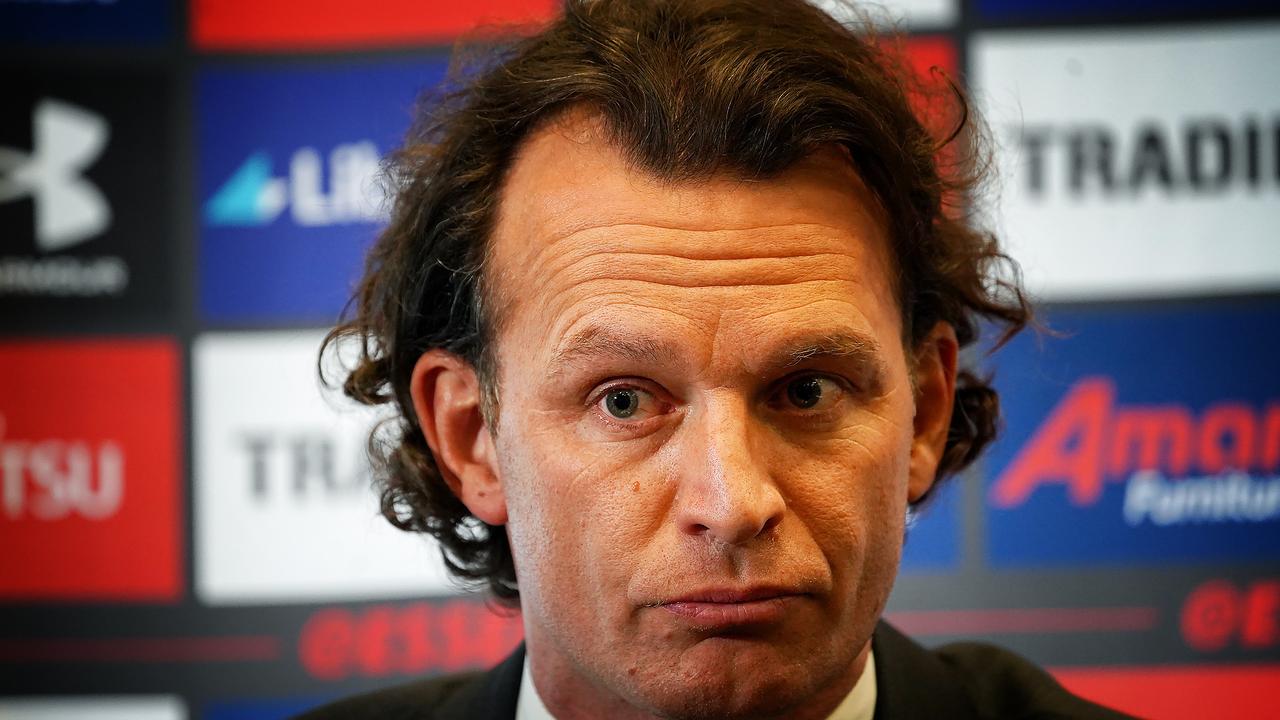 MELBOURNE, AUSTRALIA - NewsWire Photos AUGUST 21, 2022. Essendon Football Club CEO, Xavier Campbell gives a press conference at the club house. Picture: NCA NewsWire / Luis Enrique Ascui