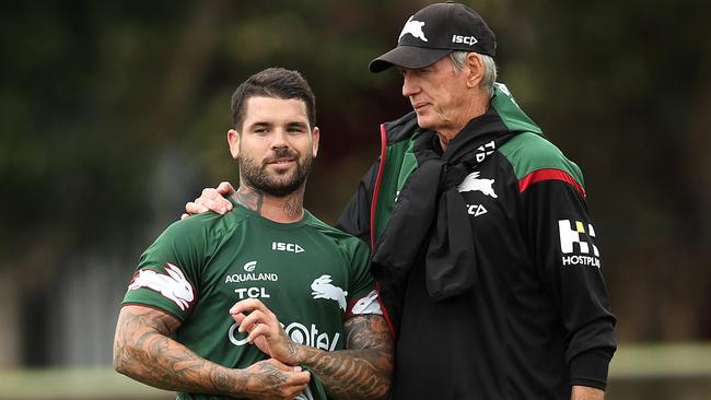 Assistant coach Jason Demetriou with Wayne Bennett during South Sydney Rabbitohs training ahead of their first game of the season against the Sharks. Picture. Phil Hillyard