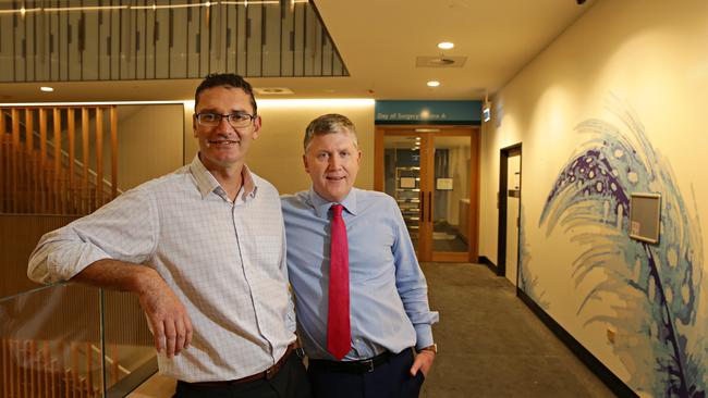 Anaesthetist Jonothon Brock and Head of Surgery Stuart Pincott at the new hospital. Picture: Adam Yip