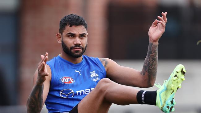 MELBOURNE - June 29 : North Melbourne training at Arden St Oval. Tarryn Thomas of the Kangaroos during todays session . Photo by Michael Klein.