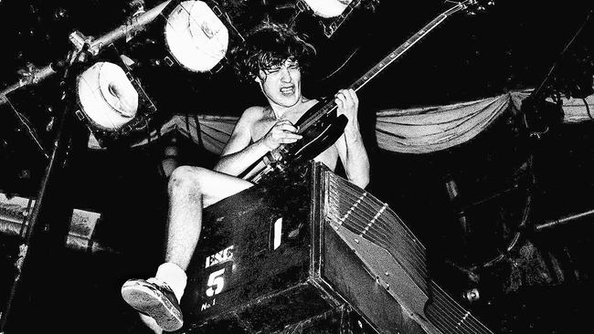 Douglas had a tough time anchoring speaker stacks for Angus Young to climb on during the early AC/DC days. Picture: Dick Barnatt/Redferns.