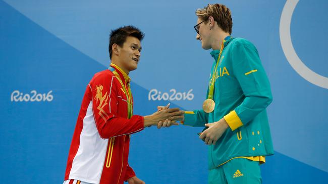 Sun Yang and Mack Horton after the Australian won gold in the 400m freestyle.
