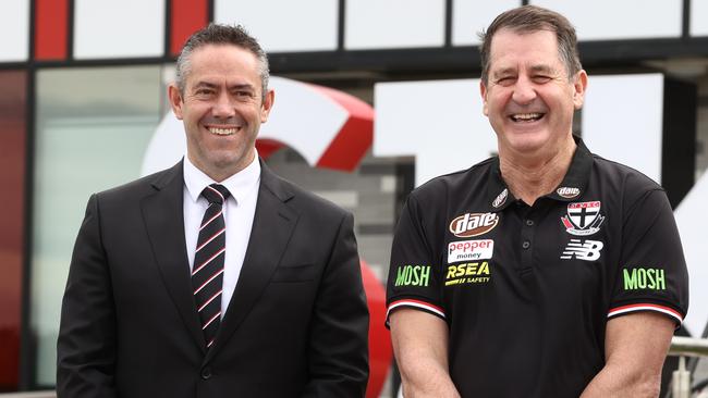 MELBOURNE . 24/10/2022. AFL. New St Kilda coach Ross Lyon with CEO Simon Lethlean at RSEA Park, Moorabbin today . Picture by Michael Klein