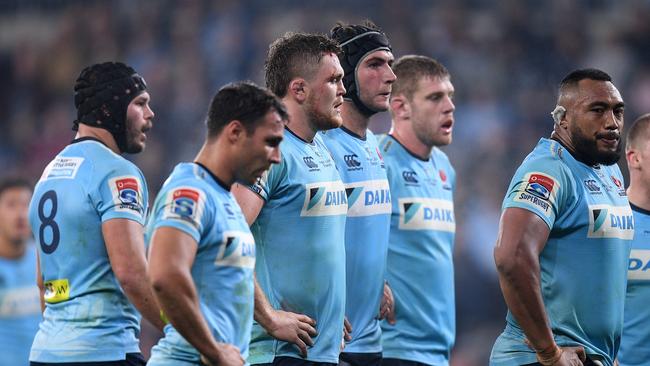 Dejected Waratahs players look on during their defeat to the Brumbies. Are World Cup spots on the line? Picture: AAP