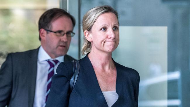 Megan Schutz leaving the IBAC hearings. Picture: Jake Nowakowski