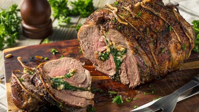 Roasted Stuffed Leg of Lamb with Spinach and Pine Nuts