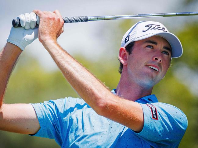 Elvis Smylie of Australia plays a shot during the final round of the Australian PGA Championship at Royal Queensland Golf Club in Brisbane on November 24, 2024. (Photo by Patrick HAMILTON / AFP) / -- IMAGE RESTRICTED TO EDITORIAL USE - STRICTLY NO COMMERCIAL USE --