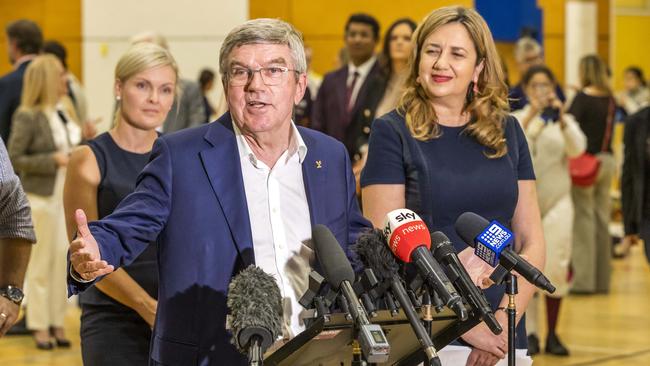 IOC president Thomas Bach and Queensland Premier Annastacia Palaszczuk visiting Yeronga Park Sports Centre. Picture: Richard Walker