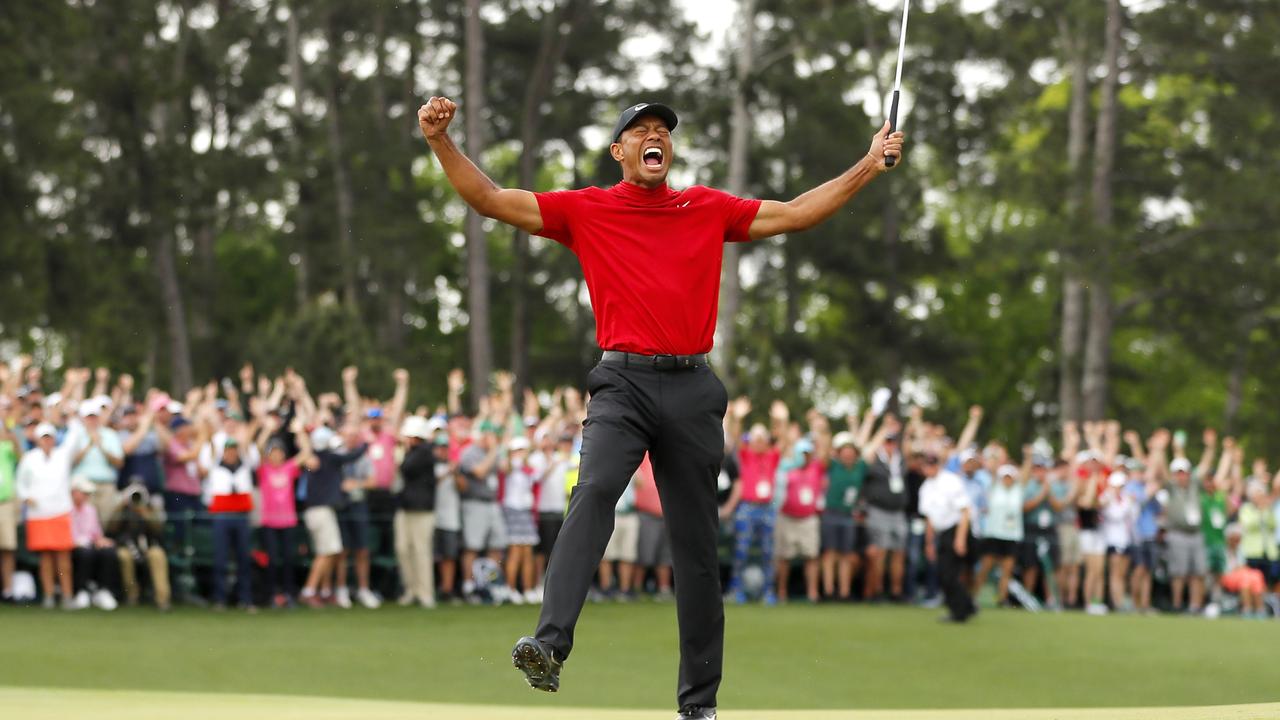 AUGUSTA, GEORGIA - APRIL 14: Tiger Woods after winning the 2019 Masters.