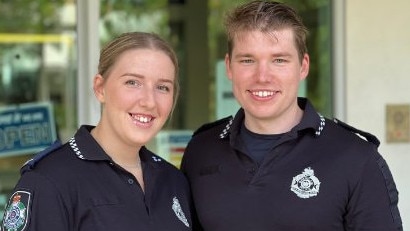 Port Douglas Constable Taran Gallo 26, and his bride-to-be Constable Latrece De Thier 24, have served the respective Far North communities of Port Douglas and Mossman for the past three years