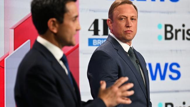 Premier Steven Miles (right) and Opposition Leader David Crisafulli during Thursday night’s debate. Picture: Dan Peled/NCA NewsWire