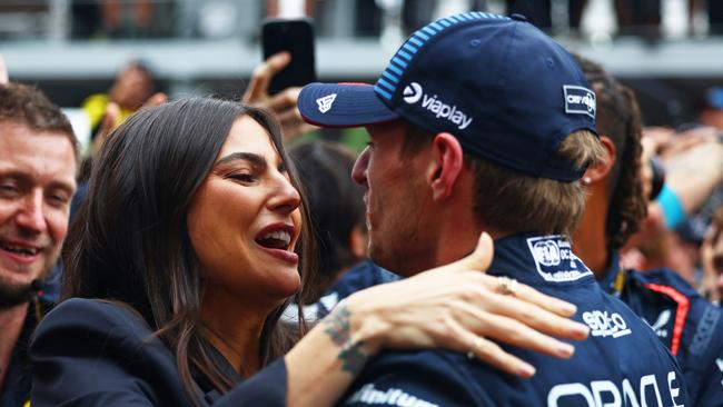 Verstappen celebrates with his girlfriend Kelly Piquet. (Photo by Mark Thompson/Getty Images)