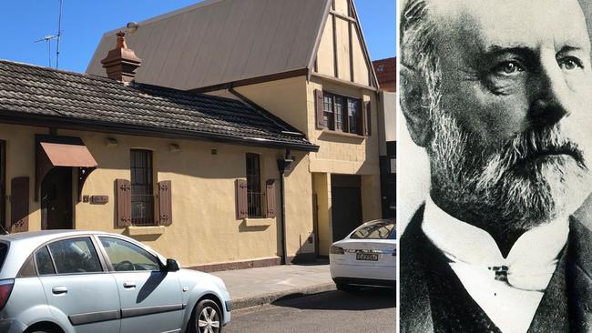 Thomas Rowe and the building that was part of his wider “Roseville” property in Manly. Pictures: Supplied