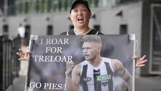 Kerstin Black shows her support for Adam Treloar after he was axed from the club. Picture: David Caird