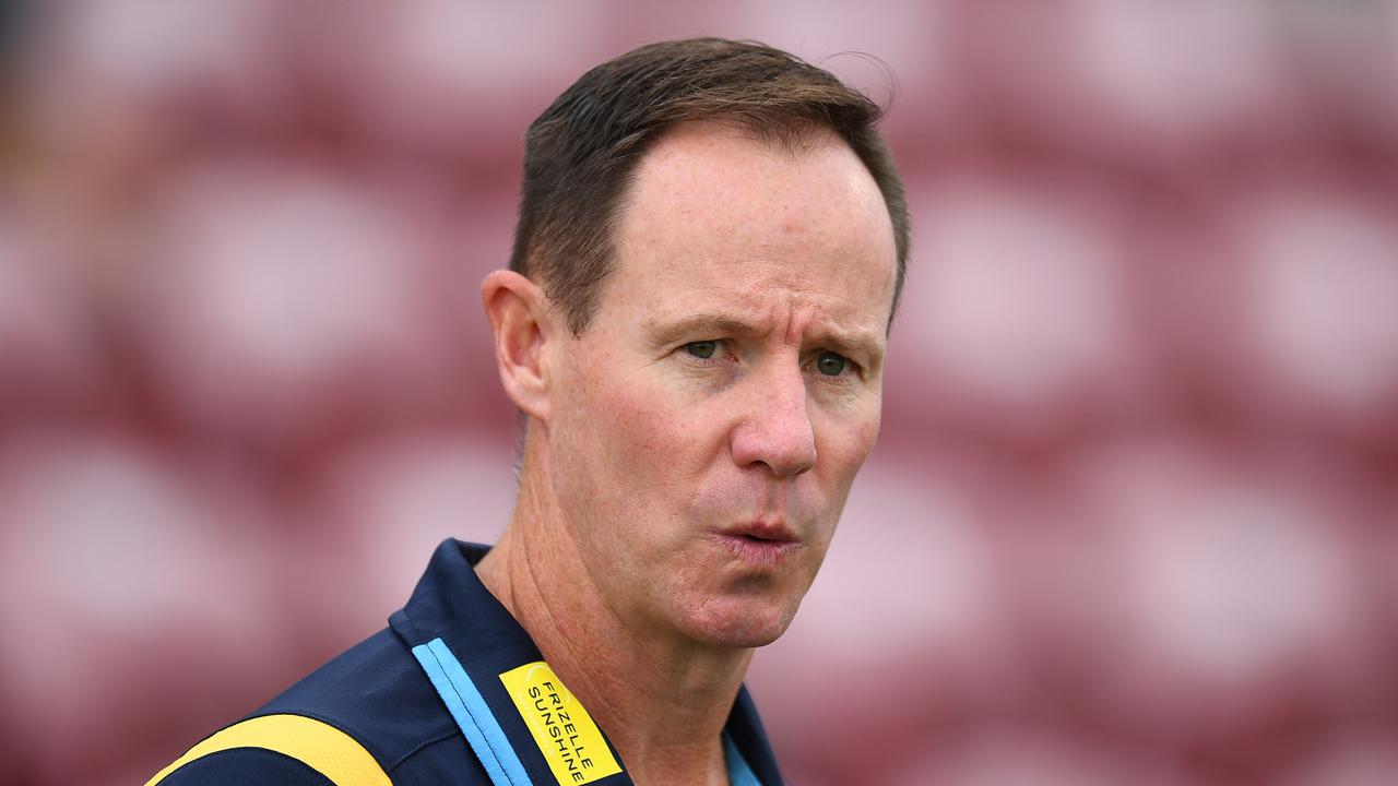 MACKAY, AUSTRALIA - MAY 07: Titans head coach Justin Holbrook looks on ahead of the round nine NRL match between the Sydney Roosters and the Gold Coast Titans at BB Print Stadium, on May 07, 2022, in Mackay, Australia. (Photo by Albert Perez/Getty Images)
