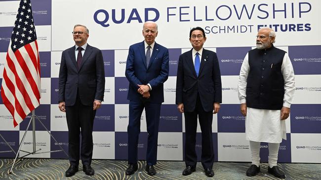 Anthony Albanese, Mr Biden, Japanese Prime Minister Fumio Kishida and Indian Prime Minister Narendra Modi at the Quad summit in Tokyo in 2022. Picture: AFP