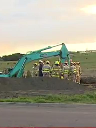 A worker has died in Wallan after becoming stuck in a trench. Picture: 7 News