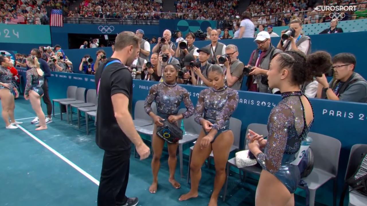 The exact moment Jordan Chiles realised she wouldn’t compete in the final. Photo: Eurosport.