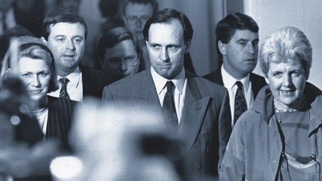 Paul Keating with supporters after winning the leadership.